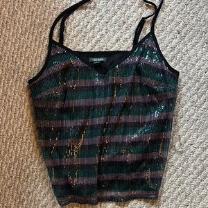 Sequin Striped Women's Crop Top - Black and Green